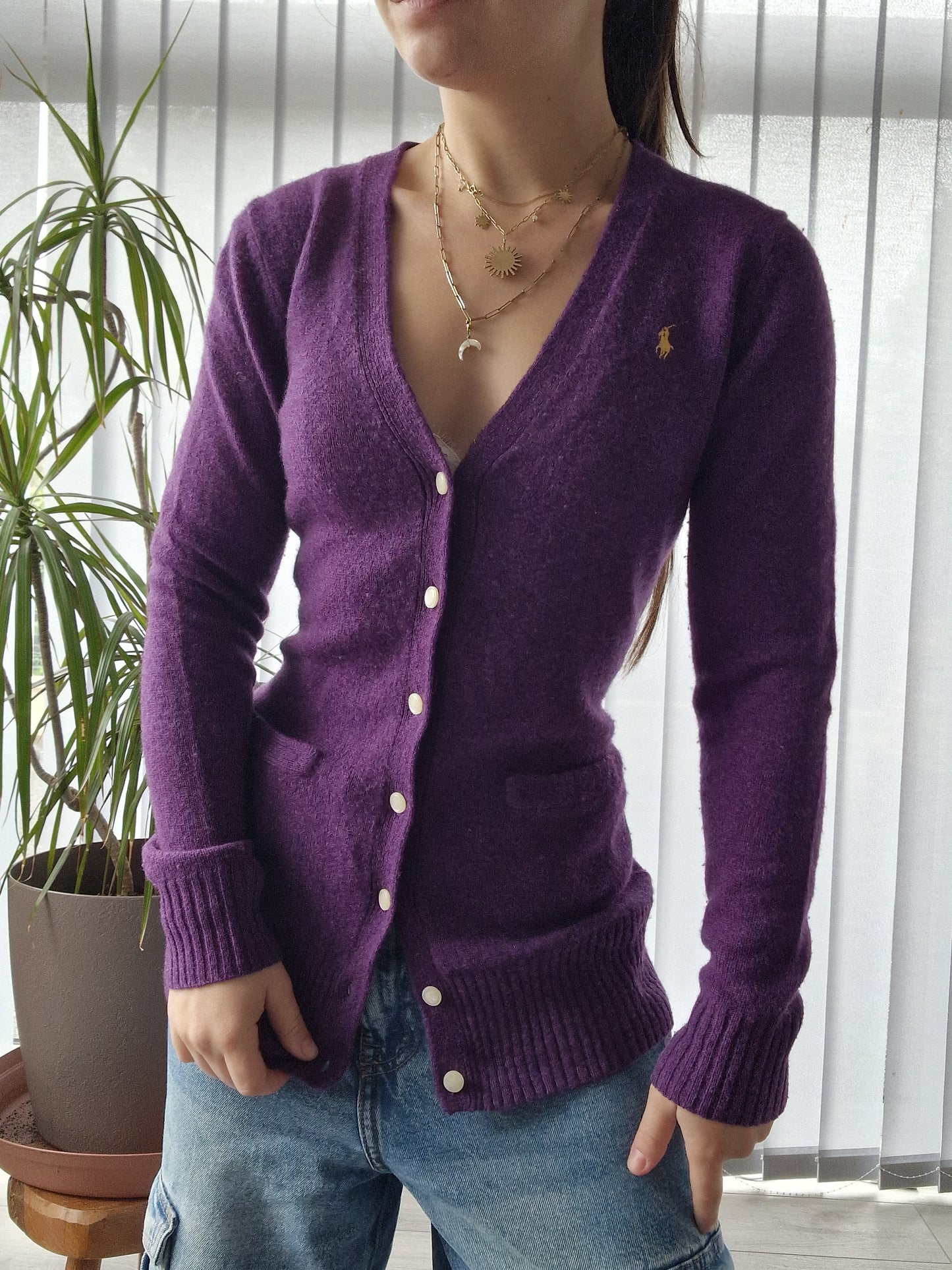 Cardigan en laine prune - S/36