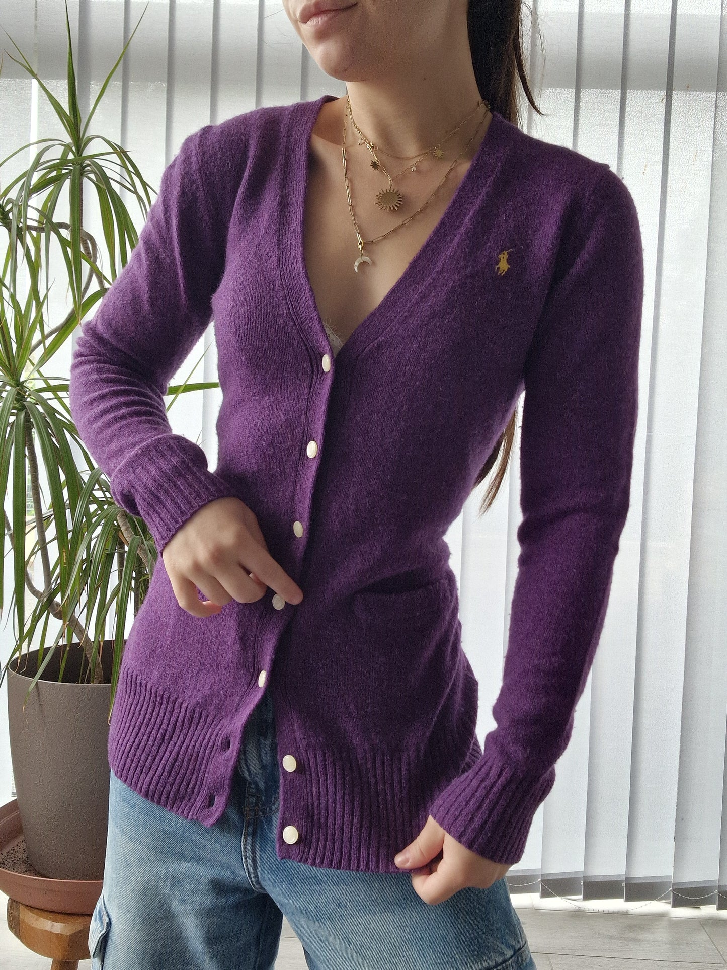 Cardigan en laine prune - S/36