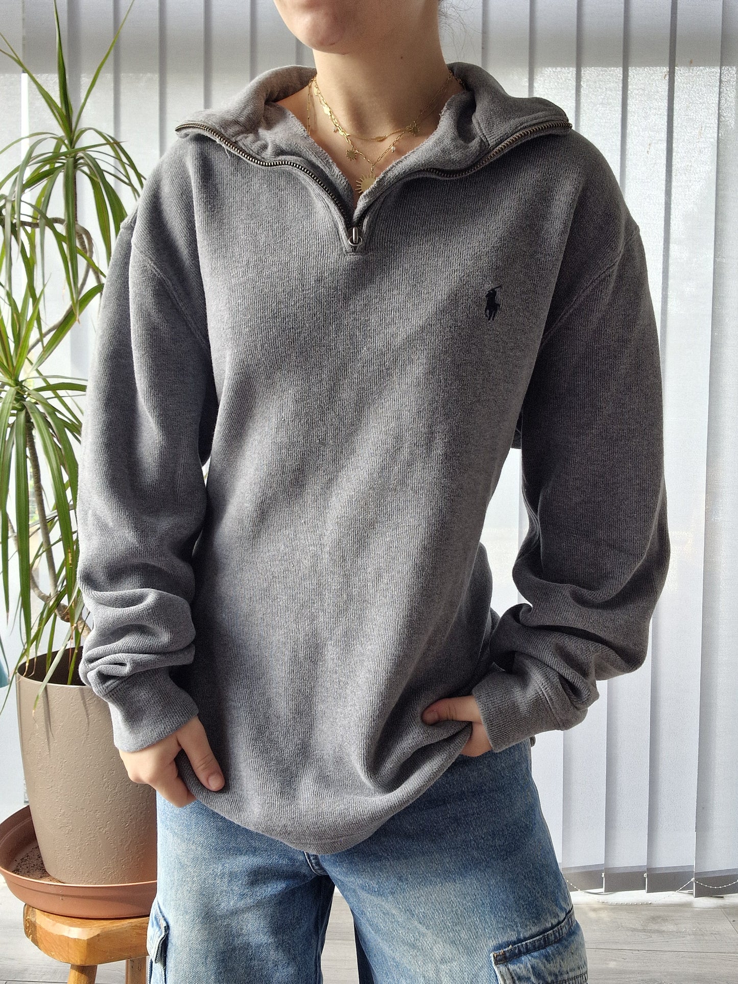 Pull camionneur HOMME gris en coton doux - L/40 (ou XL femme)