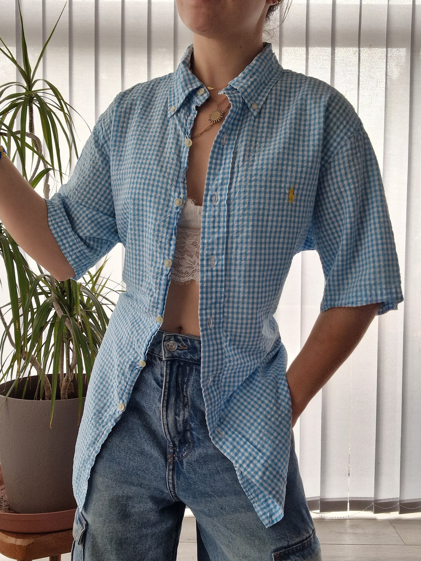 Chemise MIXTE vichy bleu ciel - M/38