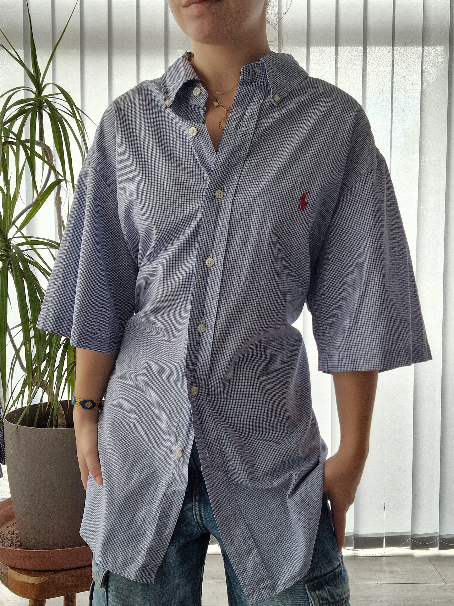 Chemise MIXTE à petit carreaux bleu - XL/42