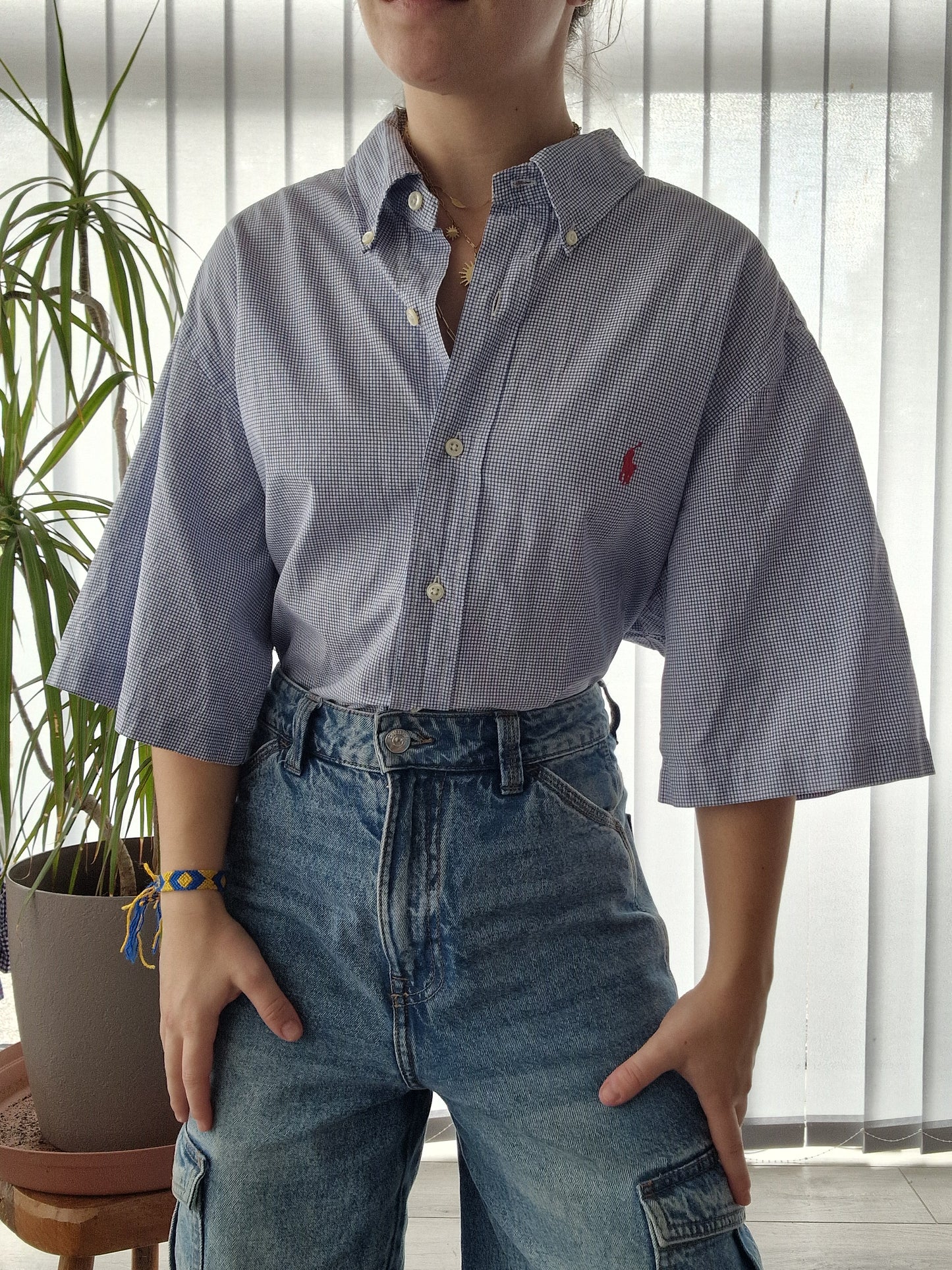 Chemise MIXTE à petit carreaux bleu - XL/42