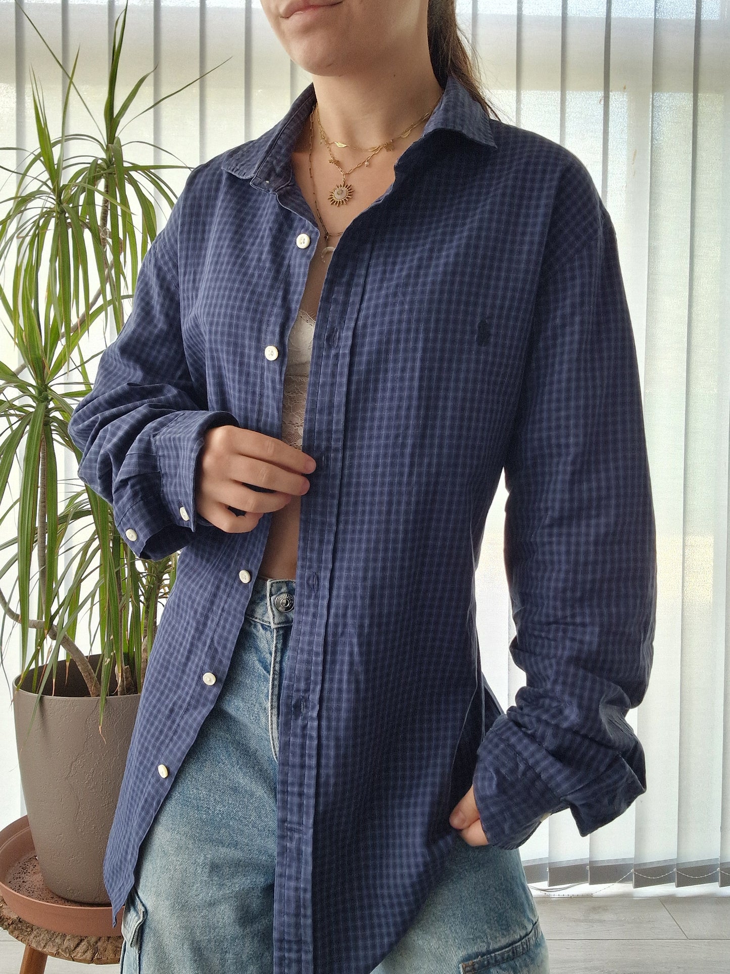 Chemise MIXTE bleu foncé à carreaux - XL/42