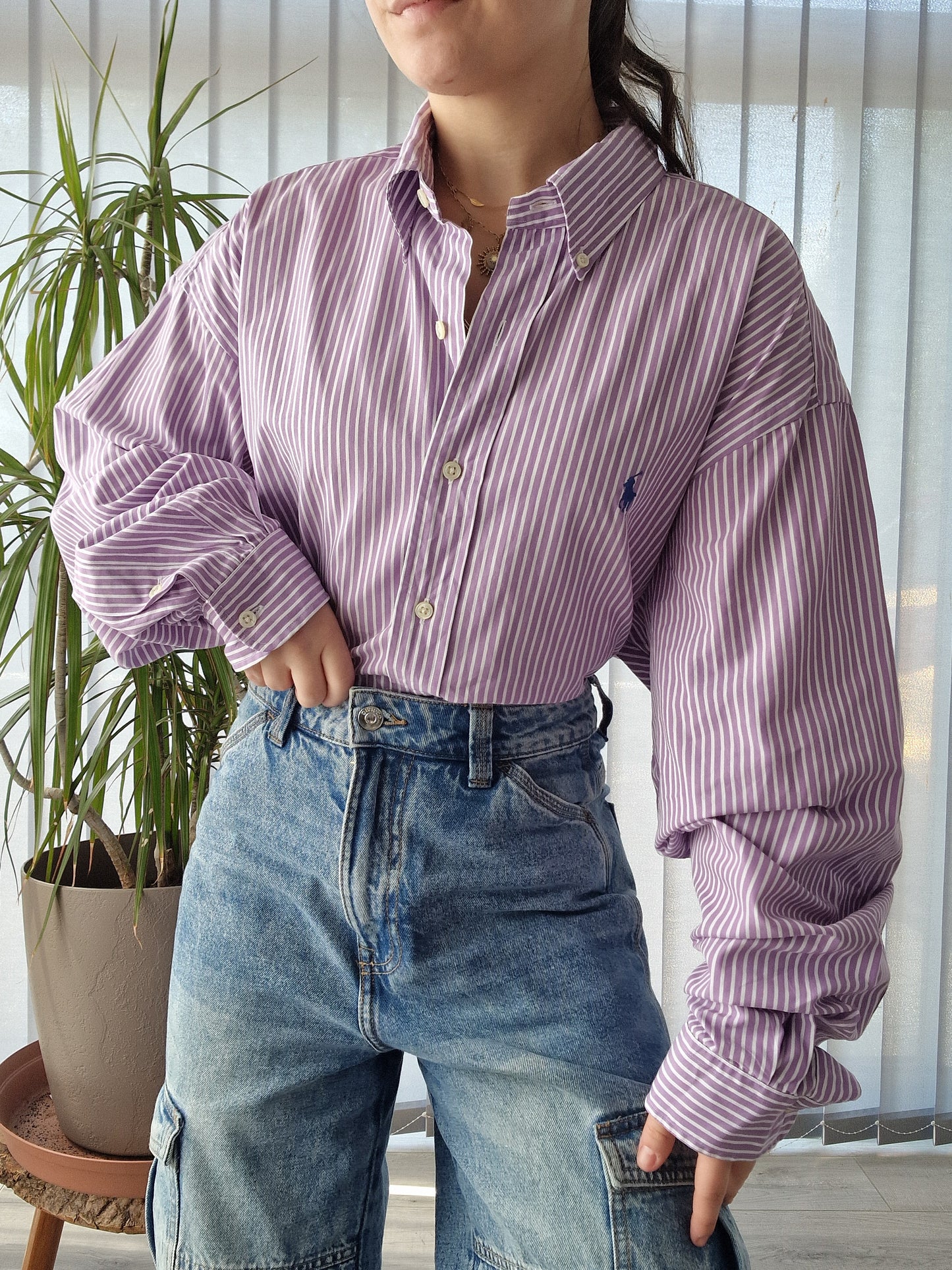 Chemise HOMME à rayures violettes - L/40