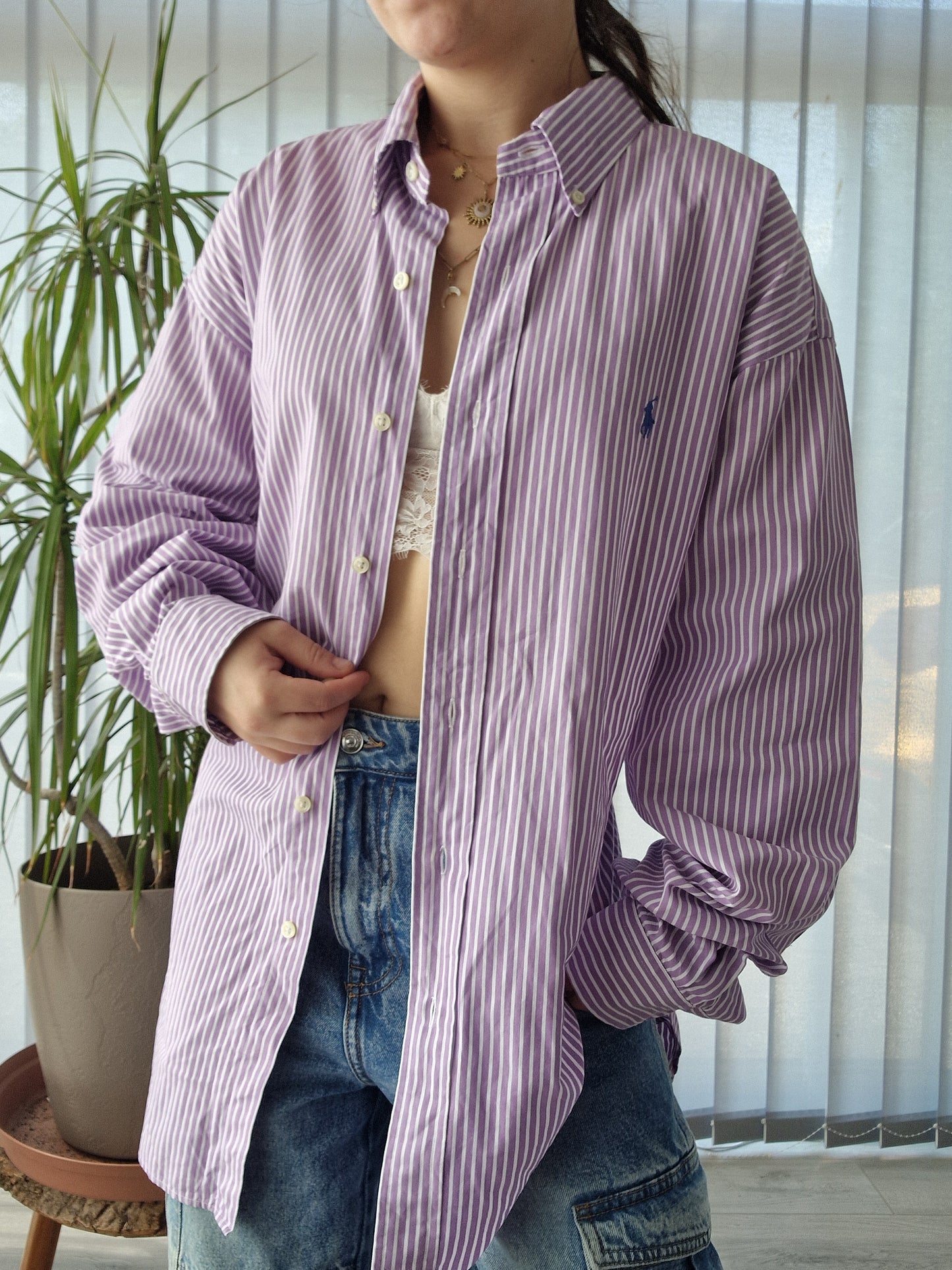 Chemise HOMME à rayures violettes - L/40