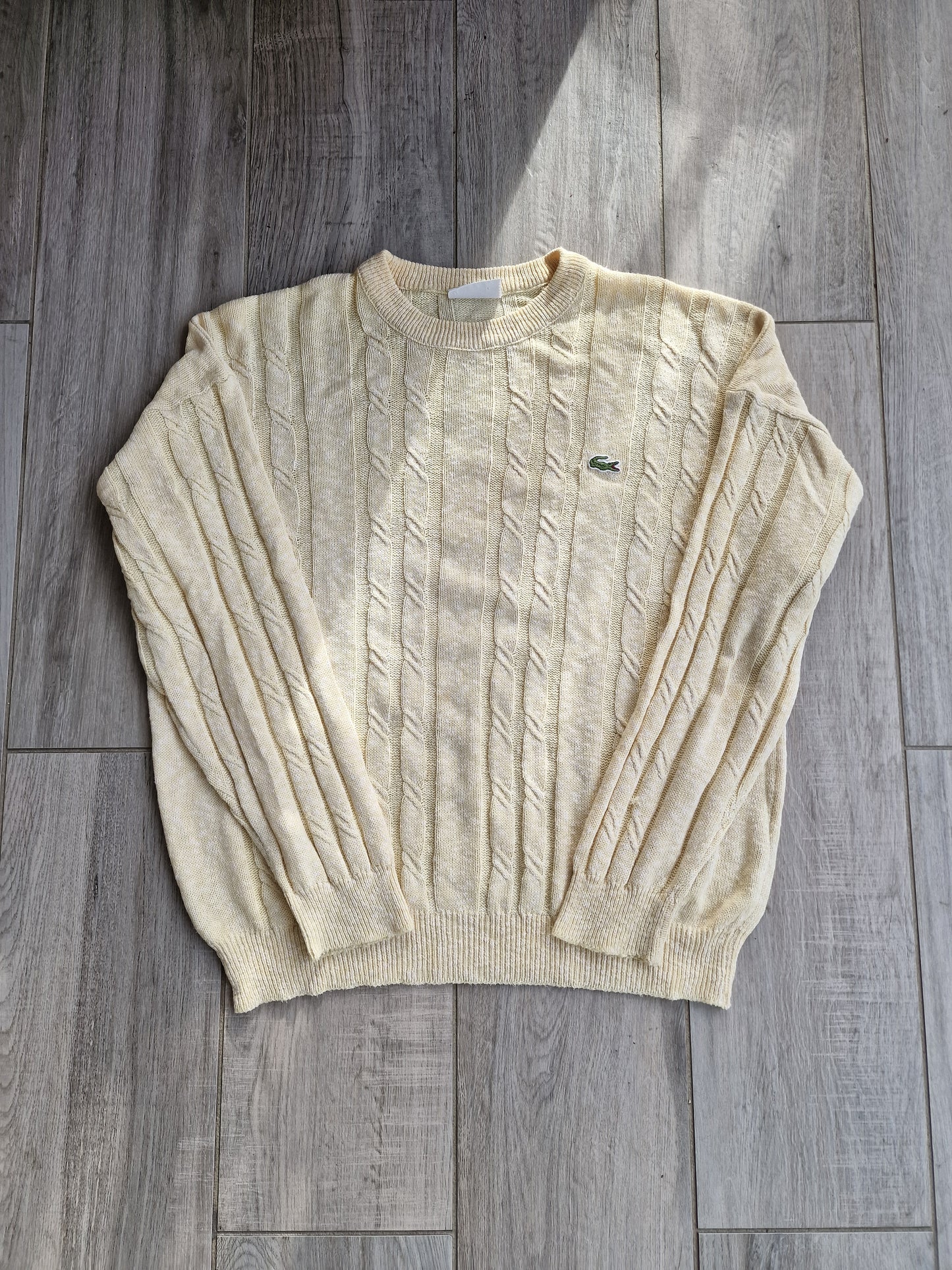 Pull en maille torsadée jaune des années 80' - XL/42