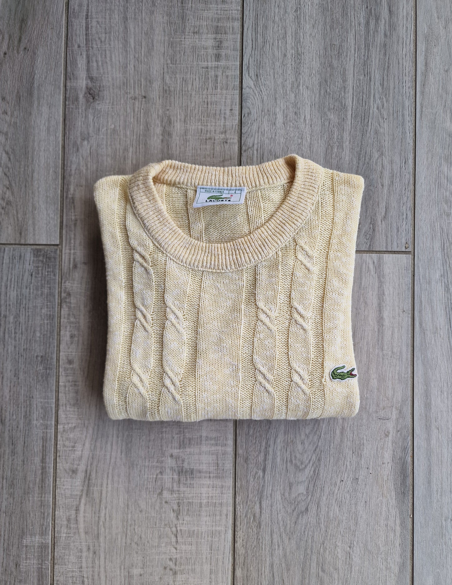 Pull en maille torsadée jaune des années 80' - XL/42