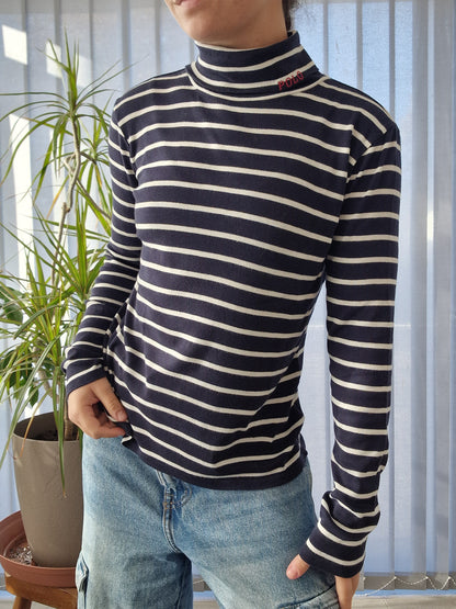 Pull col roulé marinière "polo" brodé - S/36