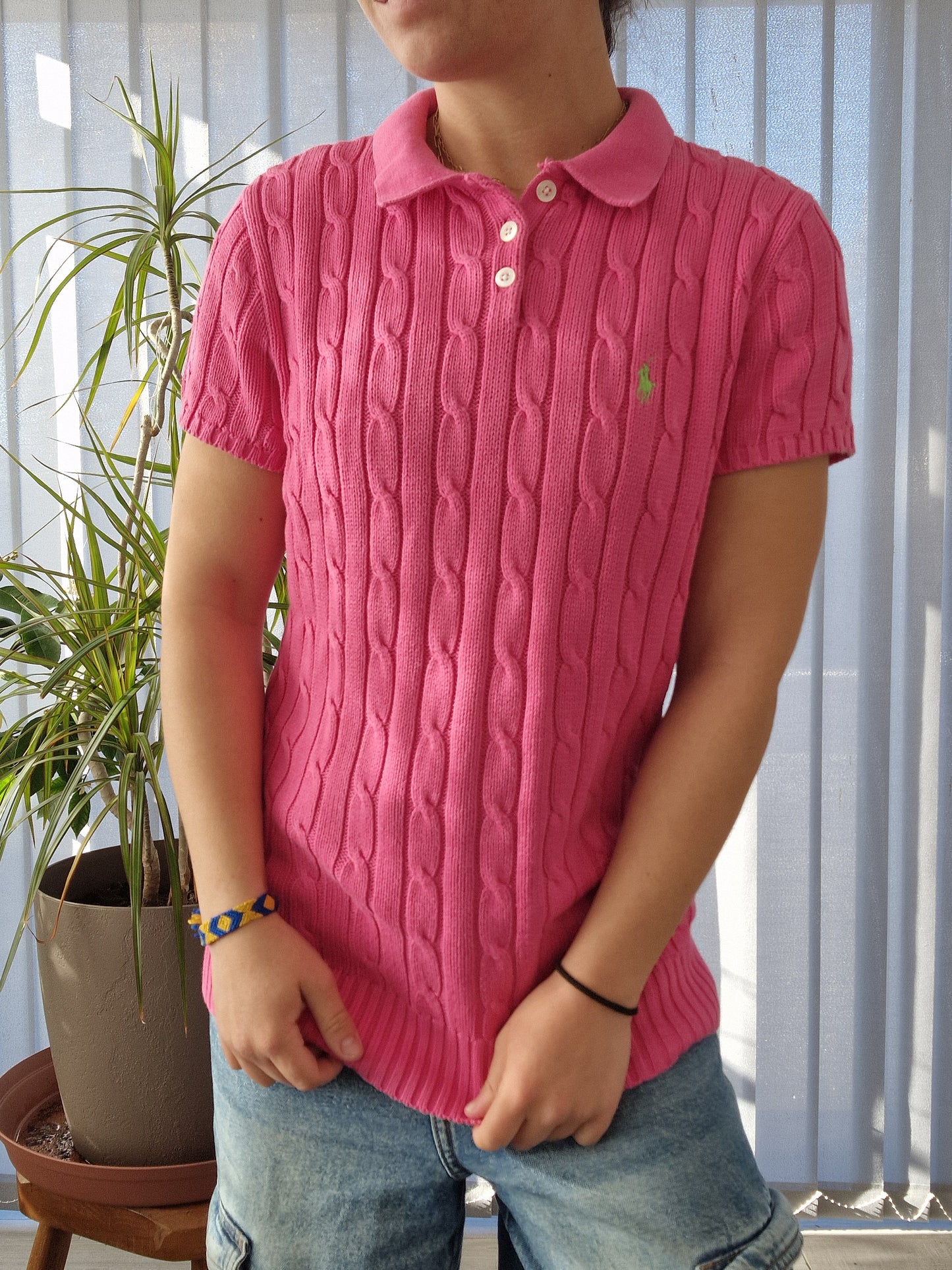 Polo en maille torsadée rose fushia - M/38