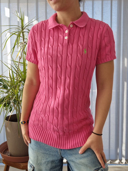 Polo en maille torsadée rose fushia - M/38