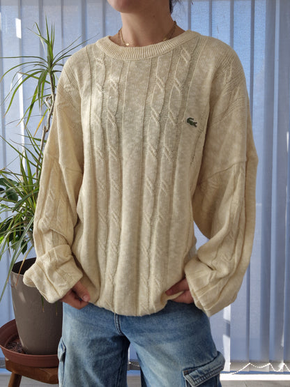 Pull en maille torsadée jaune des années 80' - XL/42