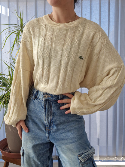 Pull en maille torsadée jaune des années 80' - XL/42