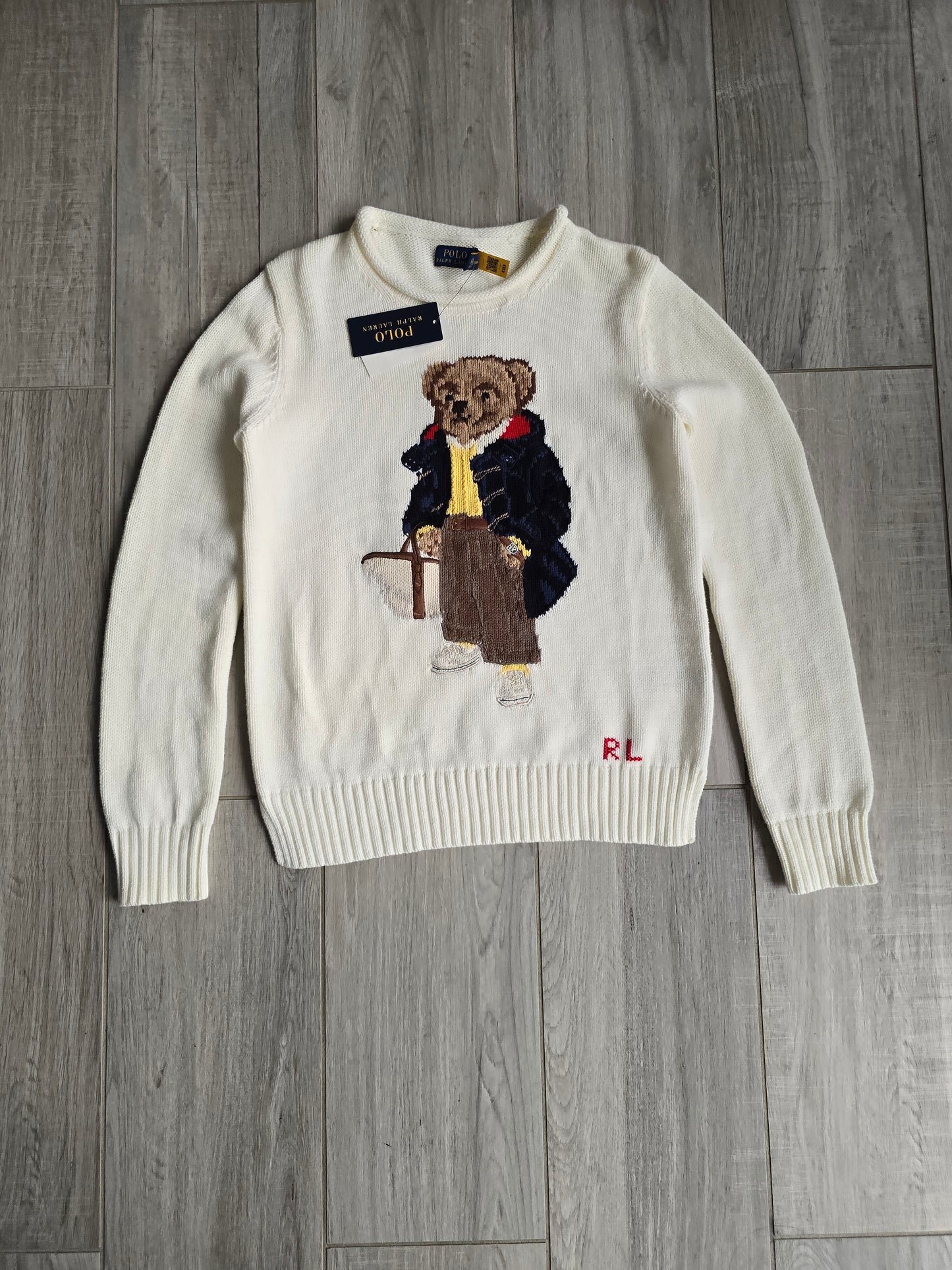 🏷 NEUF : Pull en maille crème polo bear brodé de collection - XS/34