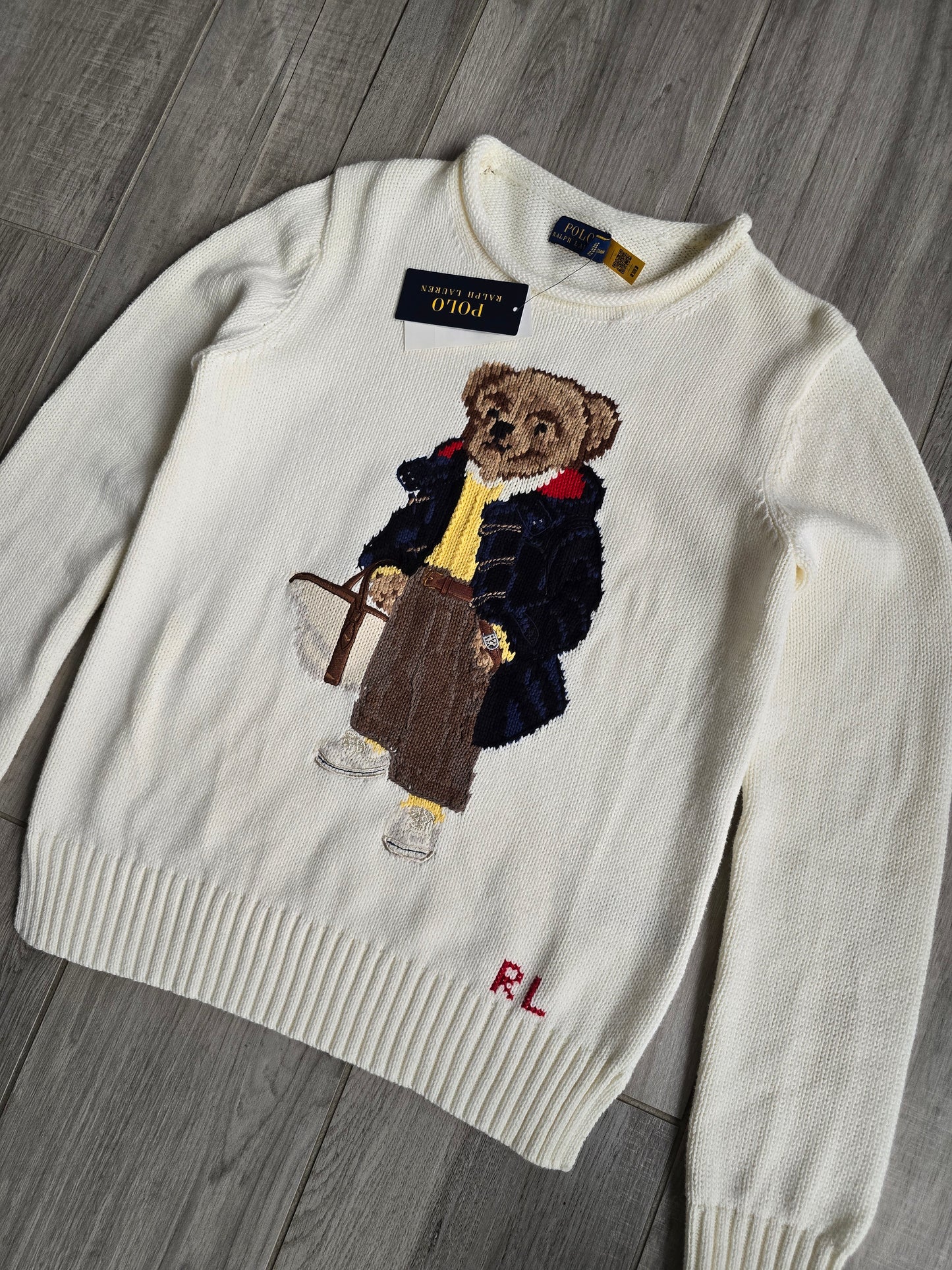 🏷 NEUF : Pull en maille crème polo bear brodé de collection - XS/34