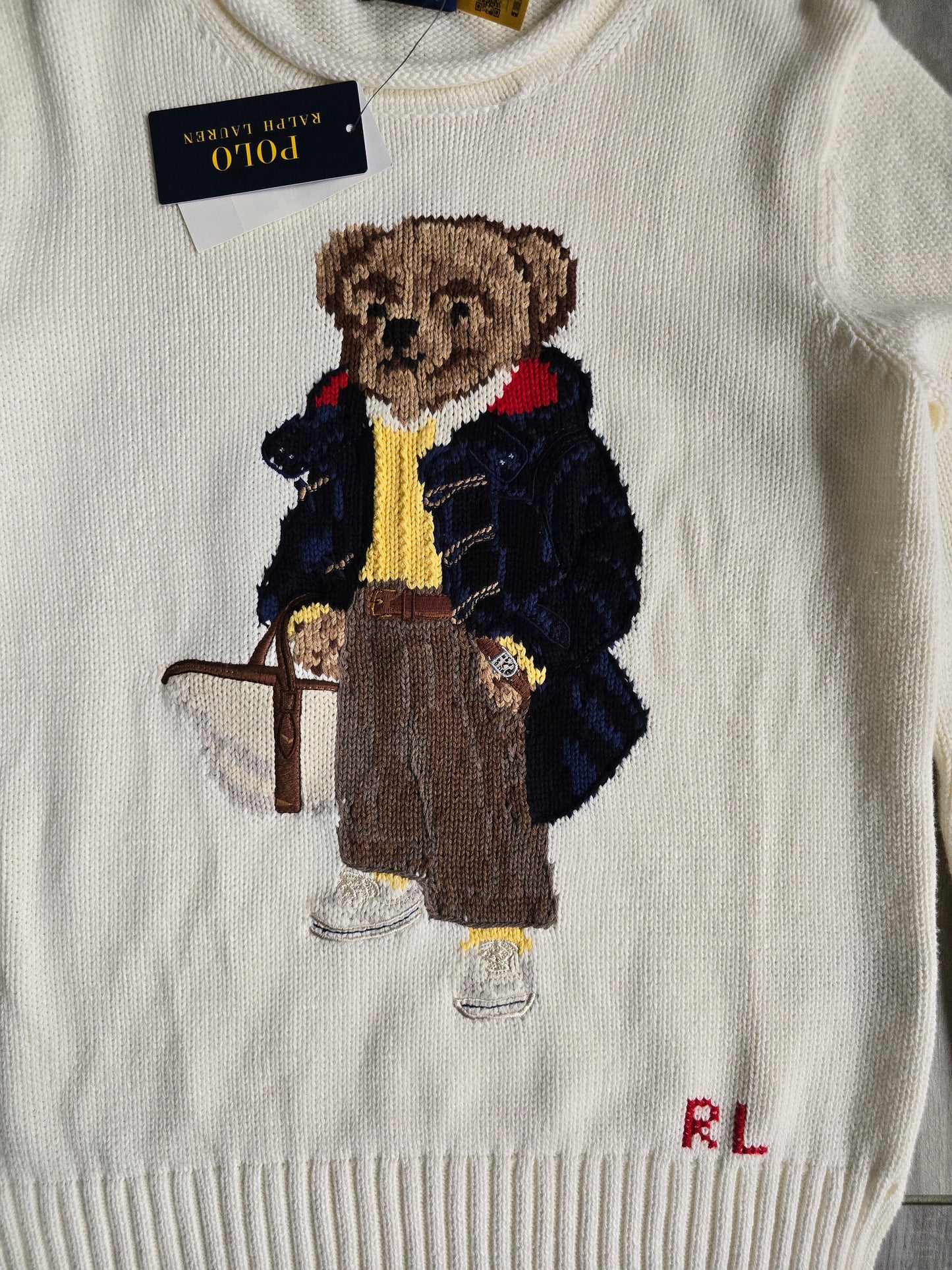 🏷 NEUF : Pull en maille crème polo bear brodé de collection - XS/34