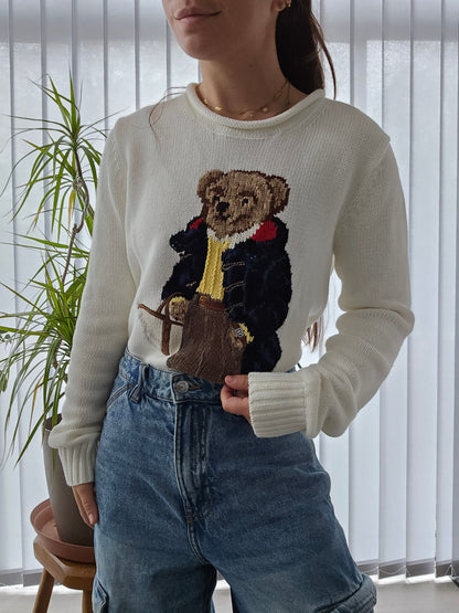 🏷 NEUF : Pull en maille crème polo bear brodé de collection - XS/34