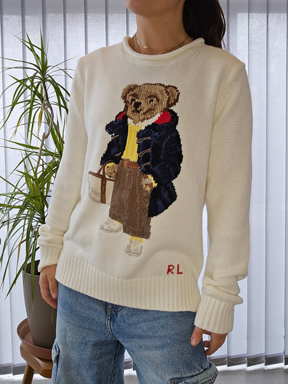 🏷 NEUF : Pull en maille crème polo bear brodé de collection - XS/34