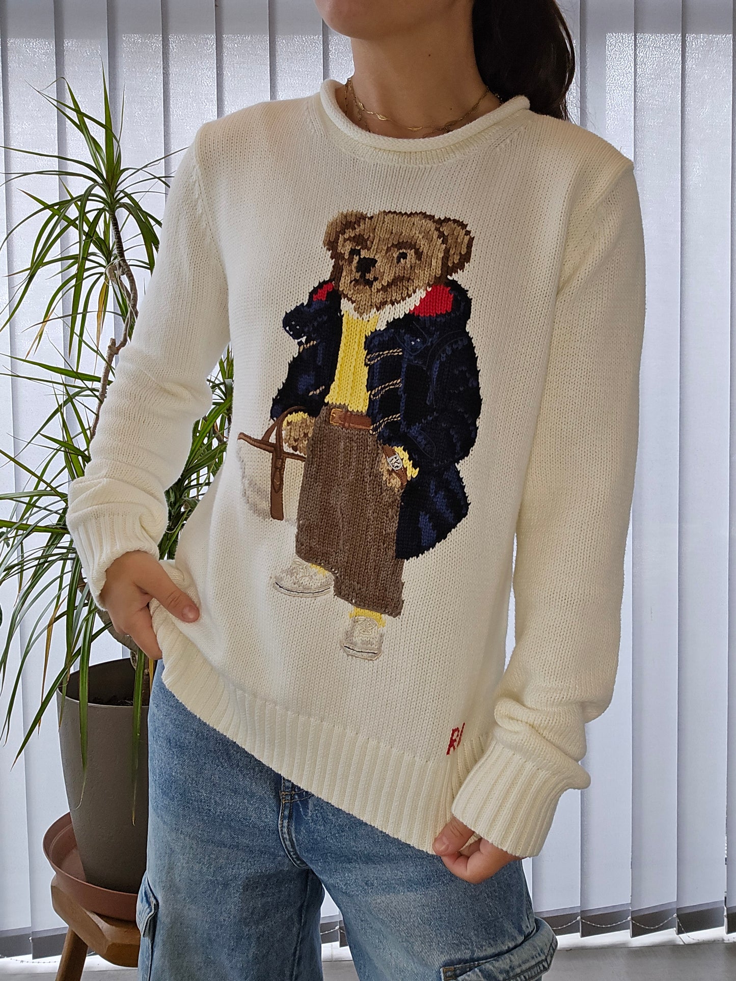 🏷 NEUF : Pull en maille crème polo bear brodé de collection - XS/34