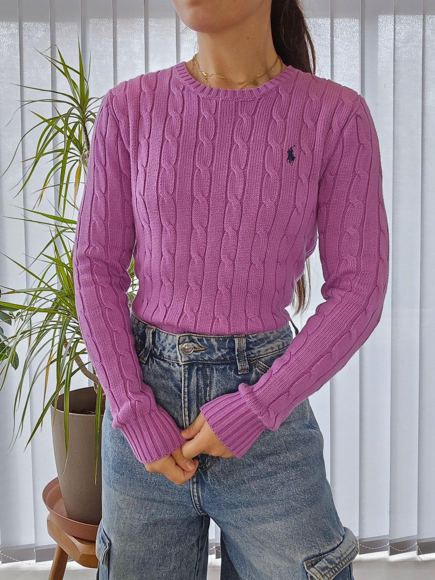 🏷 NEUF : Pull en maille torsadée mauve - XS/34