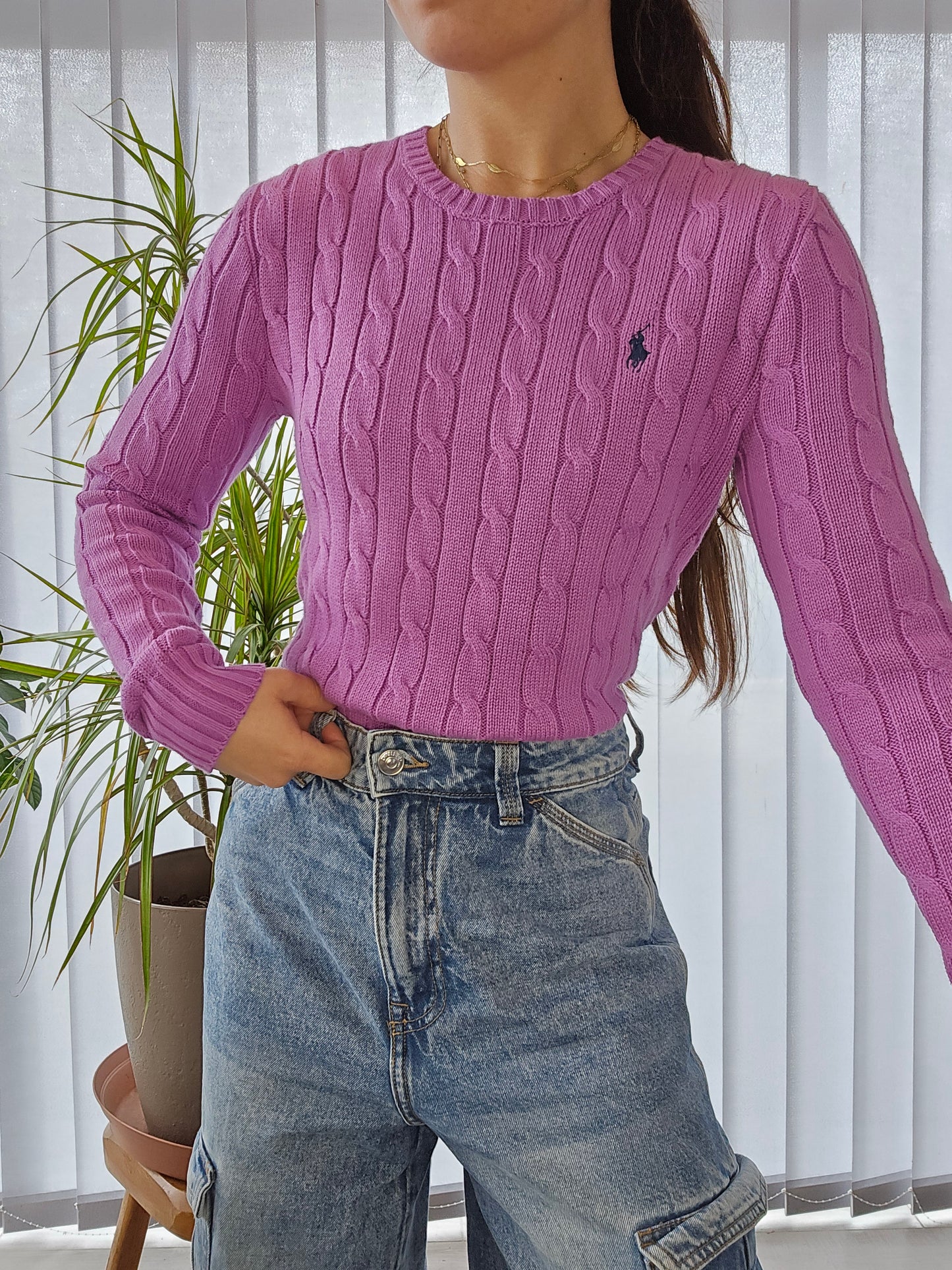 🏷 NEUF : Pull en maille torsadée mauve - XS/34