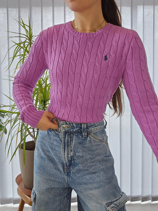 🏷 NEUF : Pull en maille torsadée mauve - XS/34