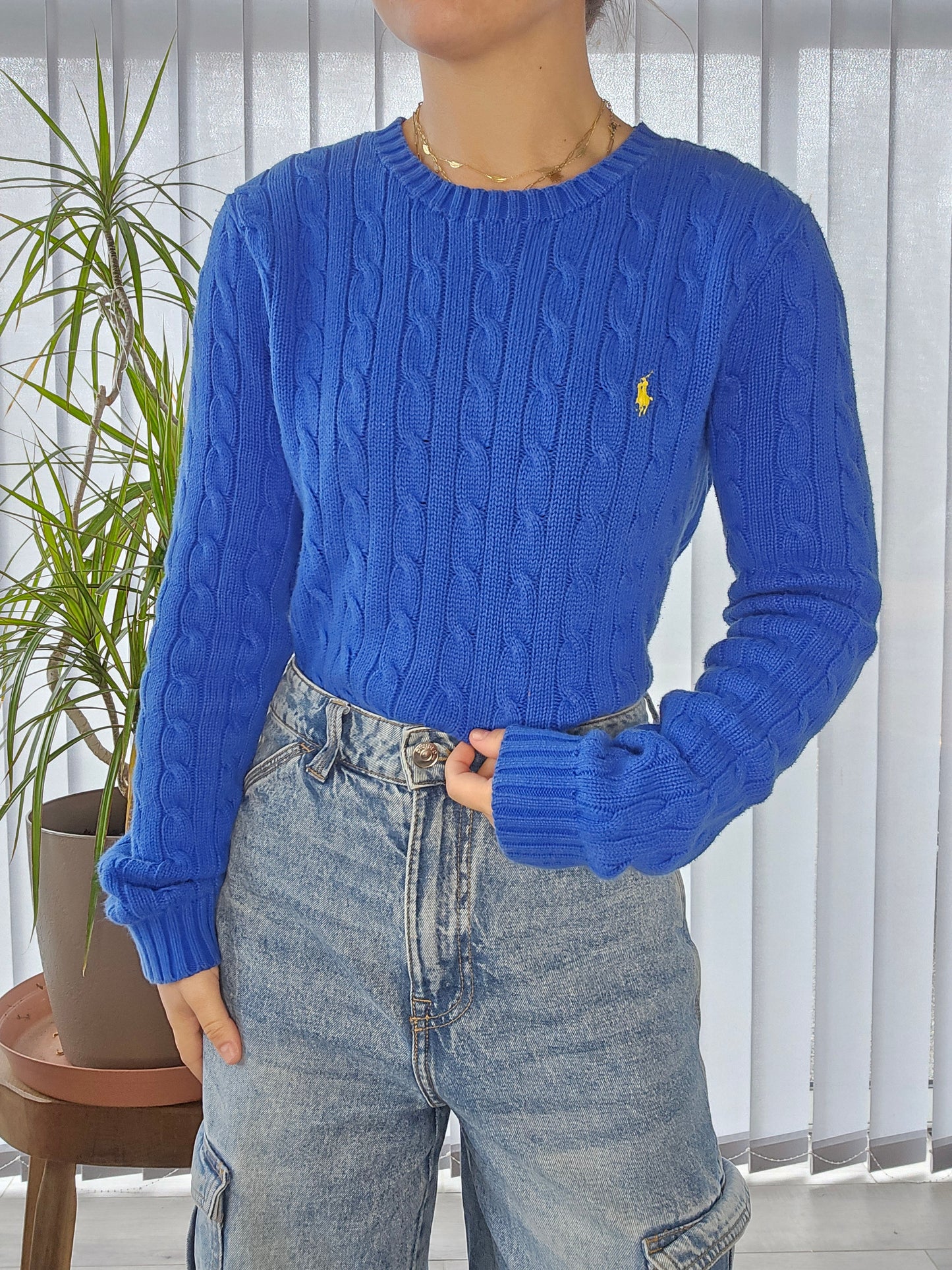 Pull en maille torsadée bleu électrique - S/M