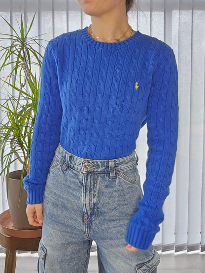 Pull en maille torsadée bleu électrique - S/M