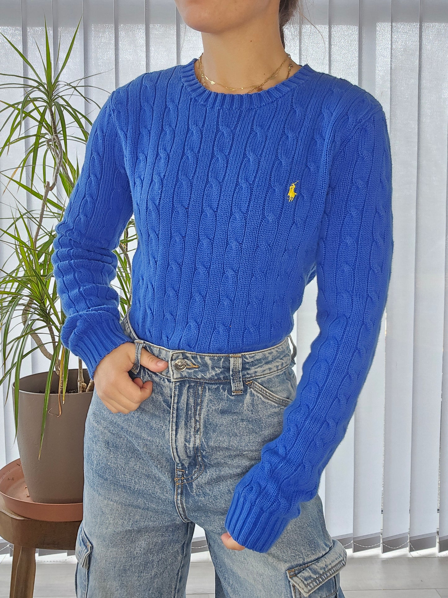 Pull en maille torsadée bleu électrique - S/M