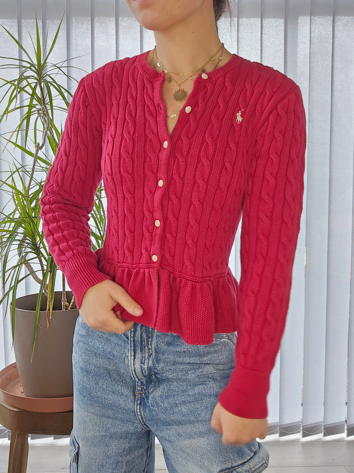 Cardigan en maille torsadée rouge - XS/34