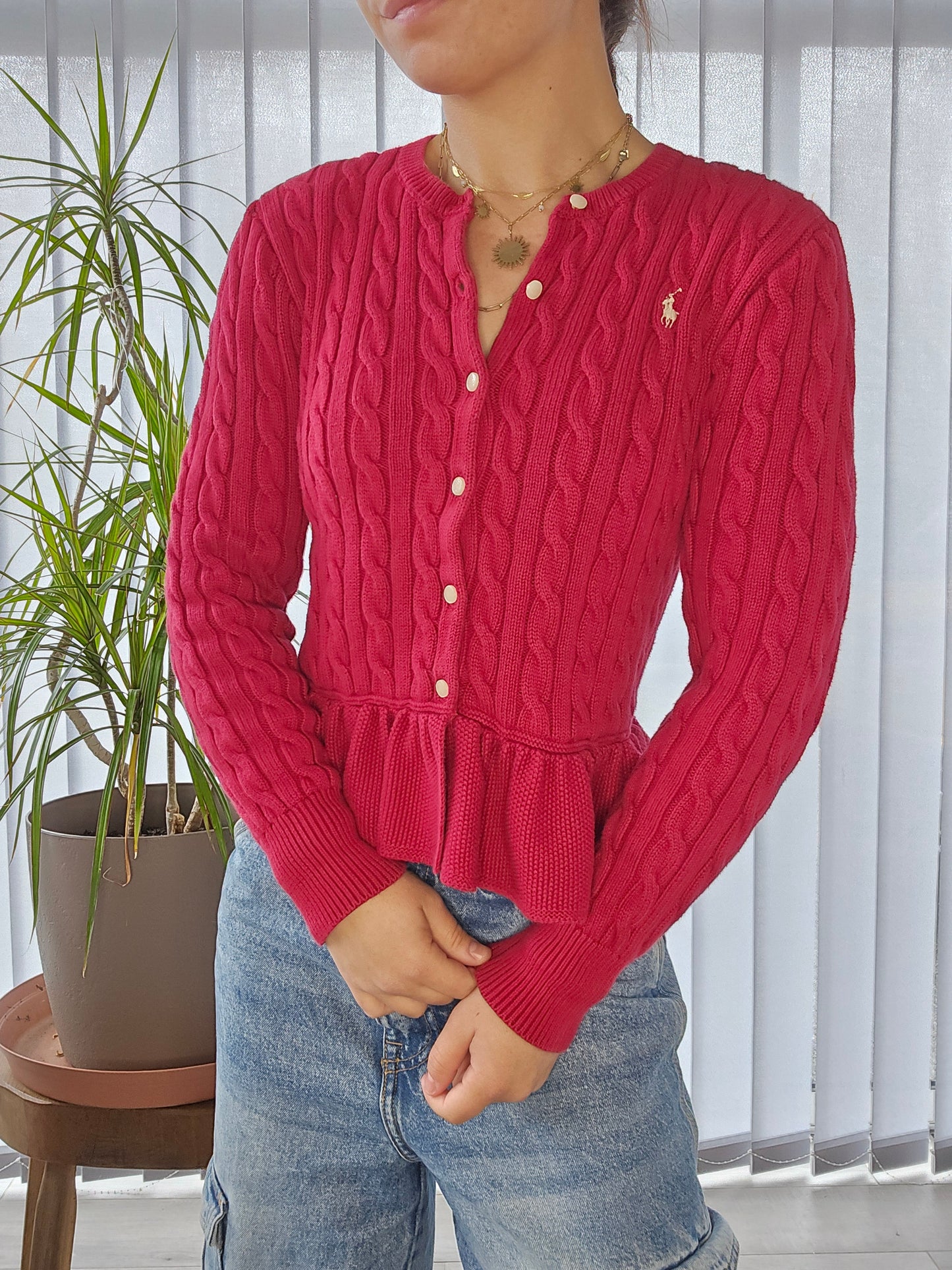 Cardigan en maille torsadée rouge - XS/34