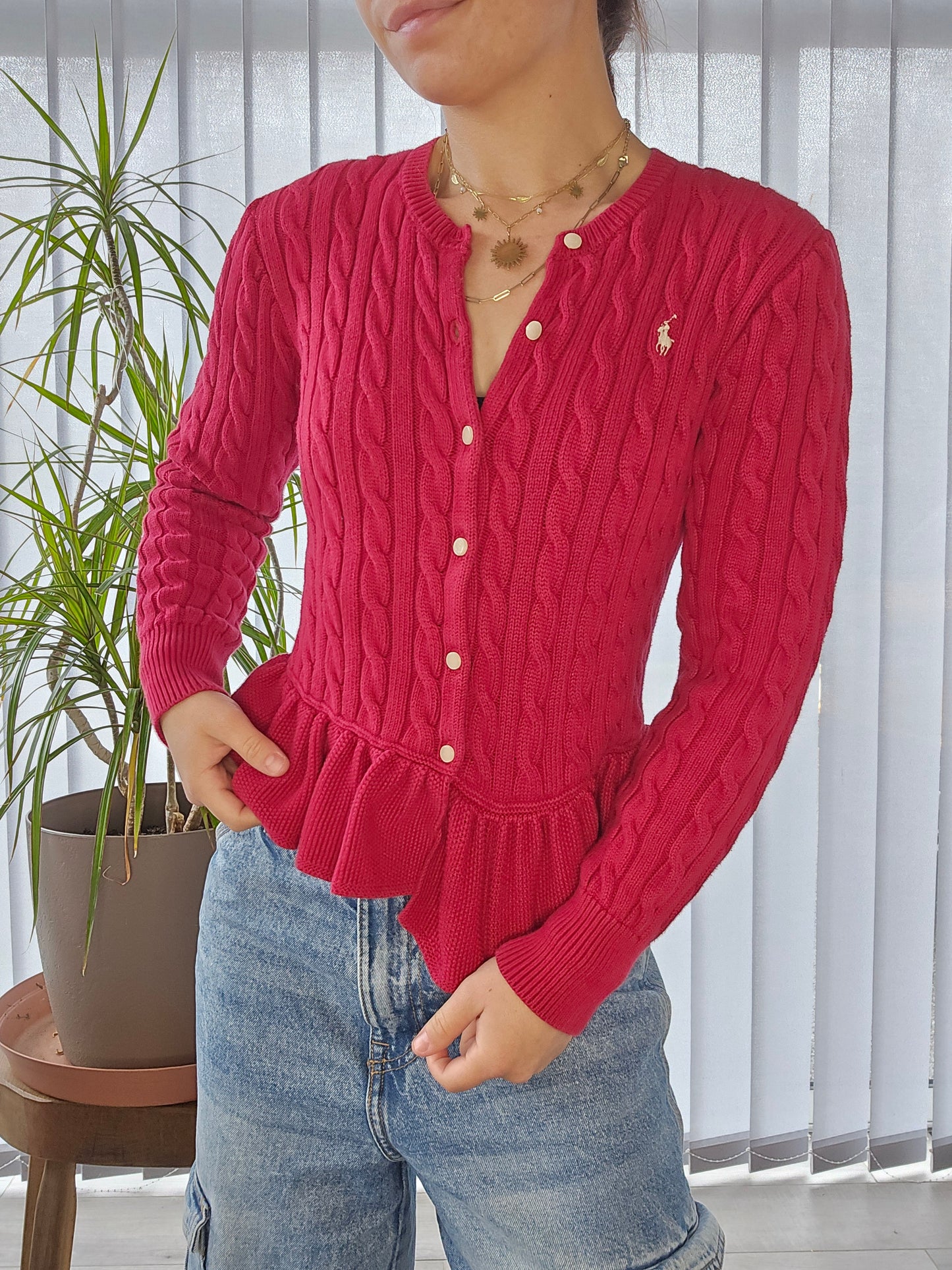 Cardigan en maille torsadée rouge - XS/34