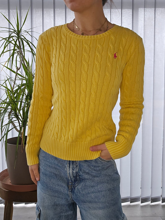 Pull en maille torsadée jaune - XS/34