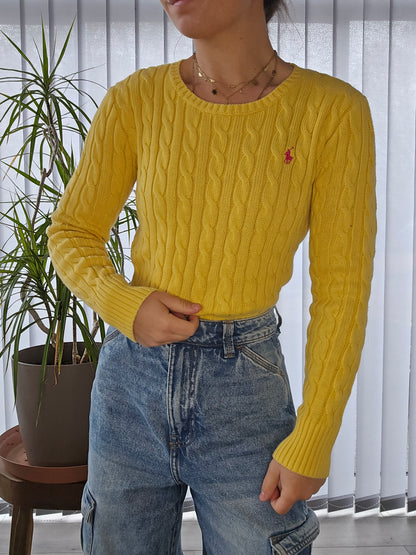 Pull en maille torsadée jaune - XS/34