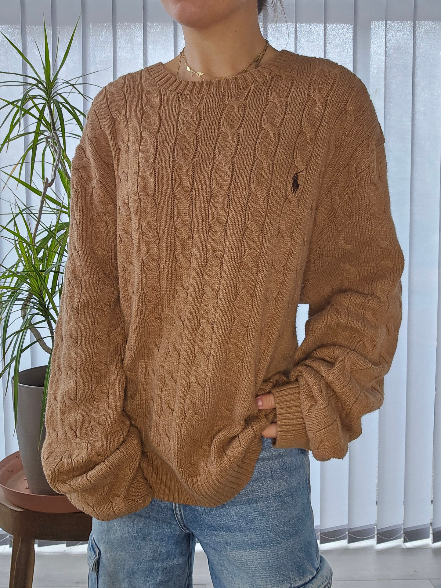 Pull HOMME en maille torsadée marron - XXL/44