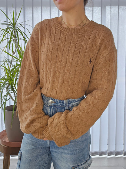 Pull HOMME en maille torsadée marron - XXL/44