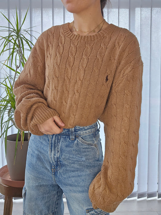 Pull HOMME en maille torsadée marron - XXL/44