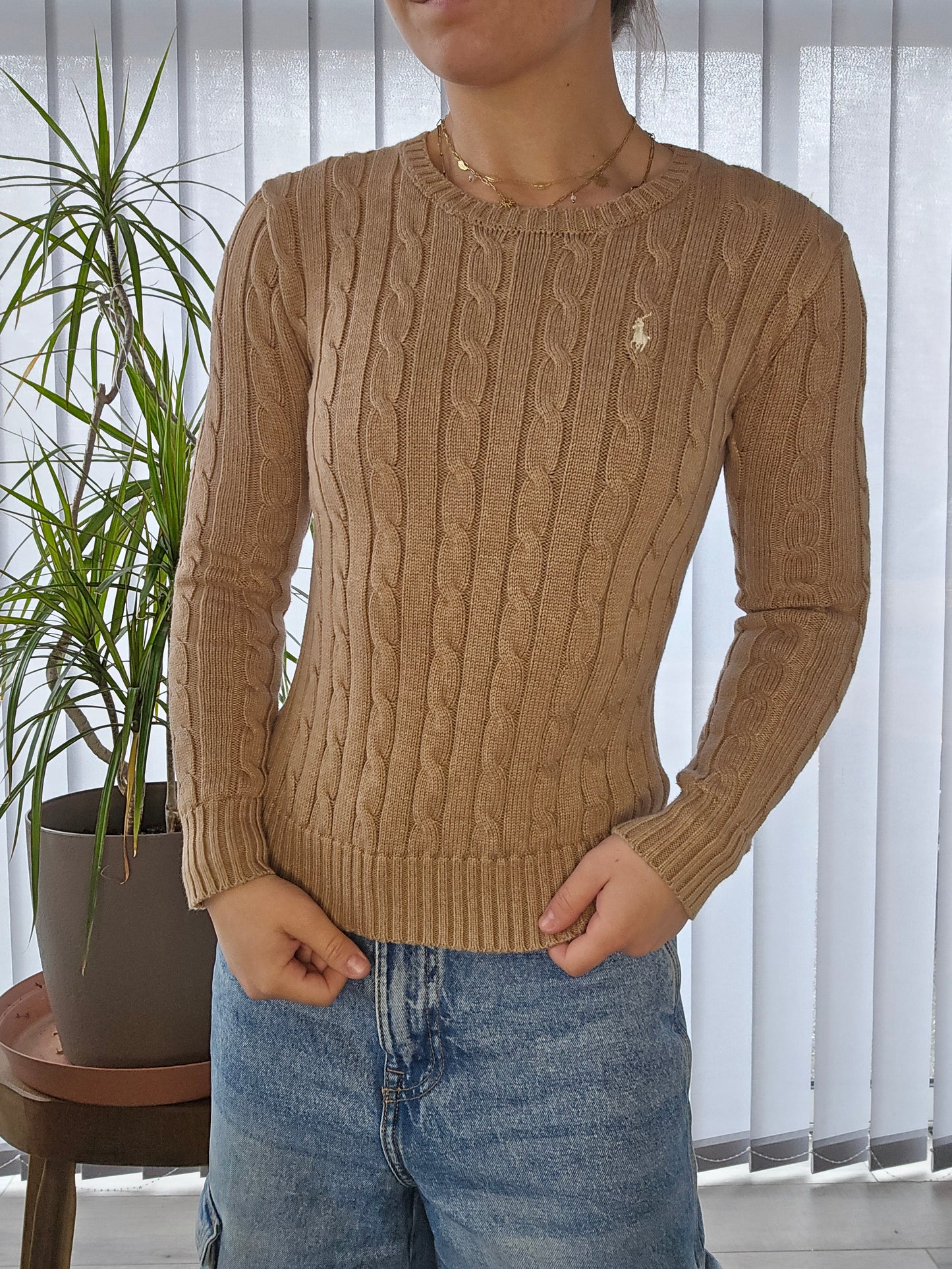 Pull en maille torsadée marron - XXS/32