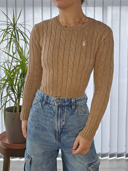 Pull en maille torsadée marron - XXS/32