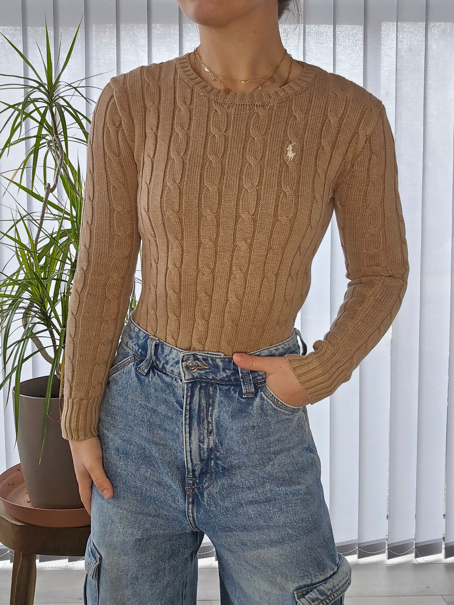 Pull en maille torsadée marron - XXS/32