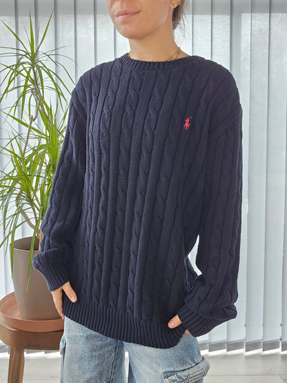 Pull en maille torsadée marine - XL/42 homme