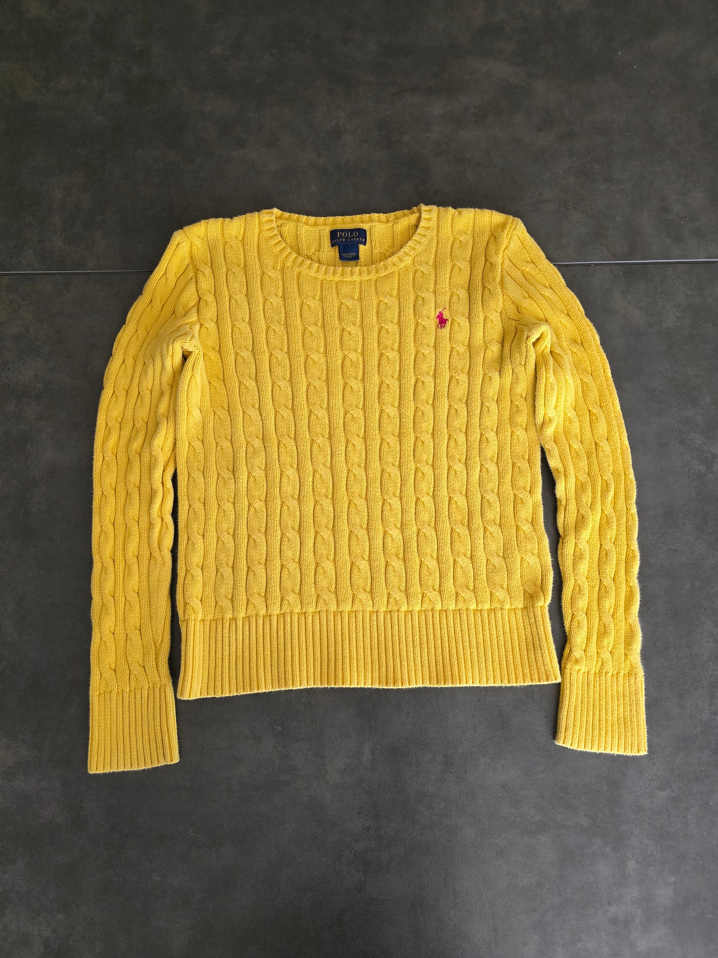 Pull en maille torsadée jaune - XS/34