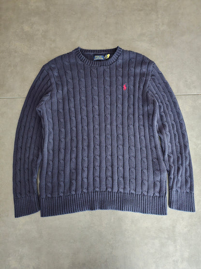 Pull en maille torsadée marine - XL/42 homme