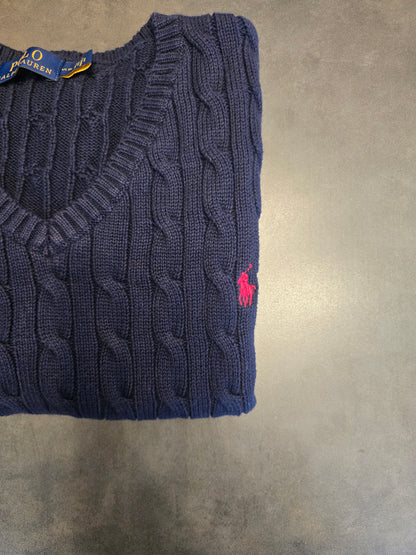 Pull sans manches en maille torsadée marine - S/36