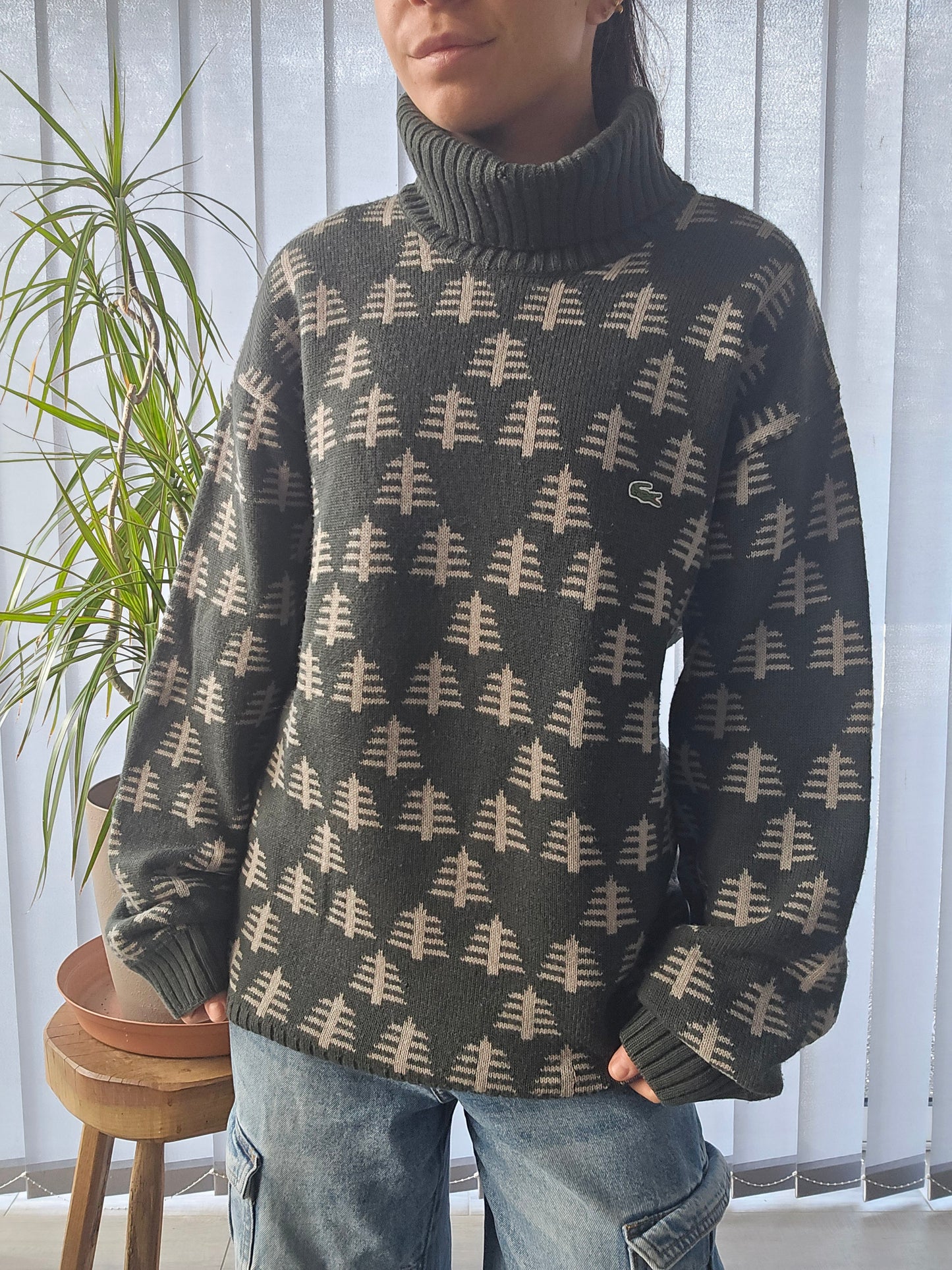 Pull col roulé Noël des années 90' Lacoste - XL/42