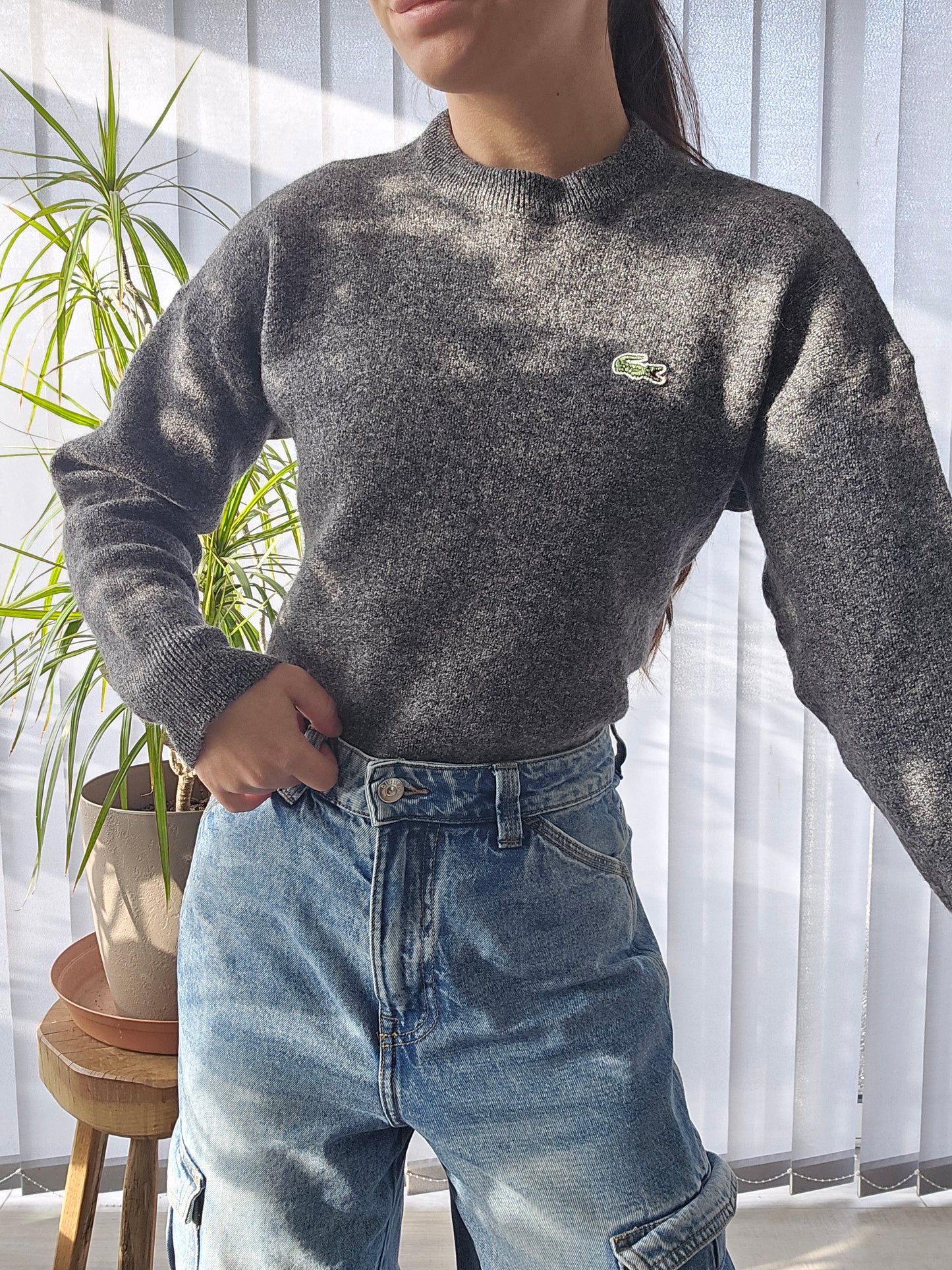 Pull en maille gris mélangé des années 80' - XS/34