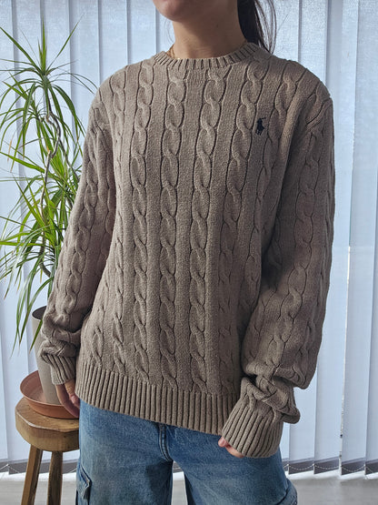 Pull en maille torsadée gris - M/38 homme (ou L femme)