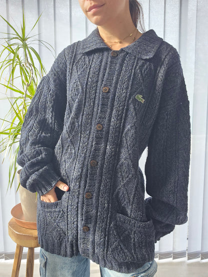 Cardigan en maille épaisse bleu marine des années 80' - XL/42