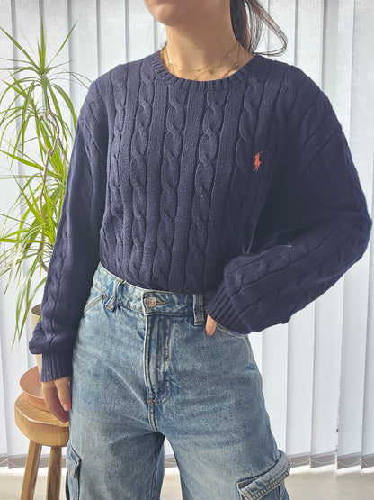 Pull en maille torsadée marine - L/40 homme (ou XL femme)