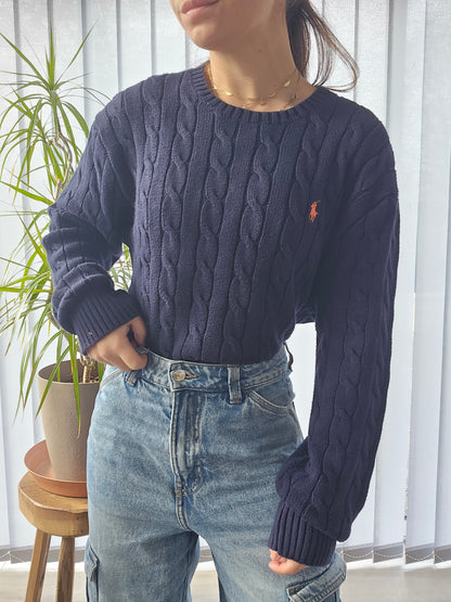 Pull en maille torsadée marine - L/40 homme (ou XL femme)