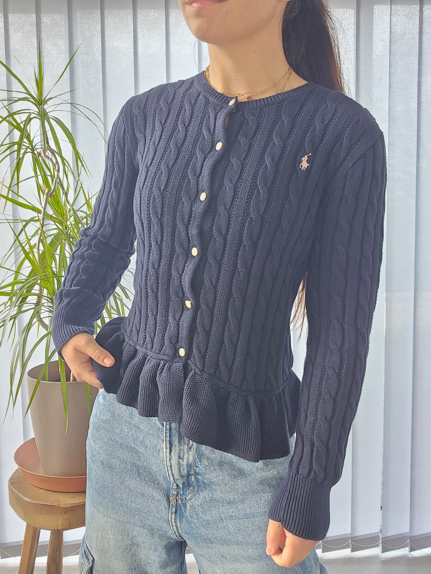 Cardigan en maille tressée marine - XS/34